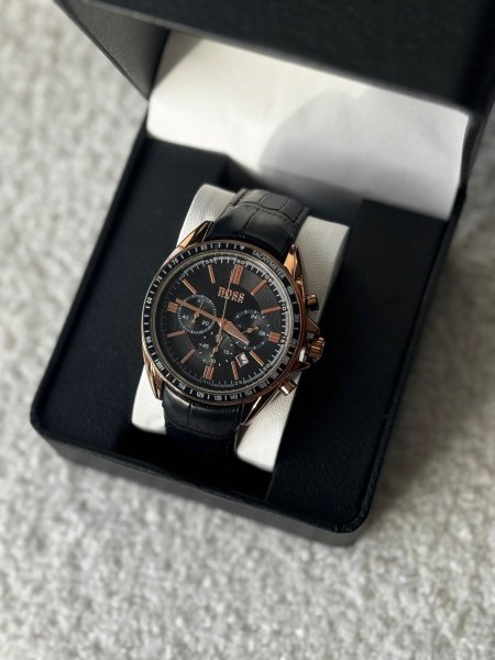 ساعة Boss رجالي ارضية اسود الهاردوير جلد اسود