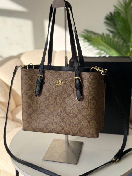 حقيبة كوتش مربع لون بيج غامق واسود