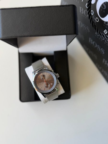 ساعة بوس ارضية رمادية  العقارب  روز جولد