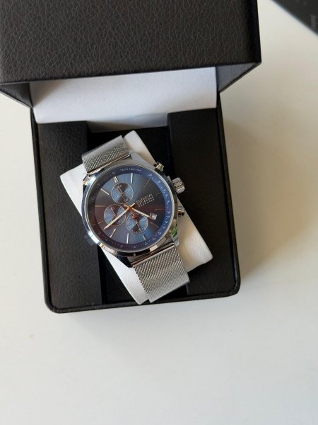 ساعة بوس ارضية ازرق  العقارب سلفر