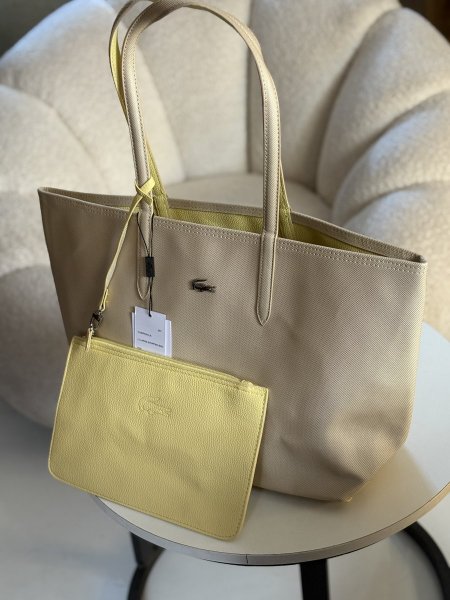 حقيبة لاكوست دبل فيس لون بيج واصفر